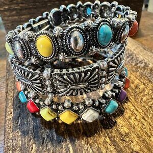 Boho Western Concho Bracelet, Navajo Pearl Beaded Stretch Cuff Bracelet, Gift B